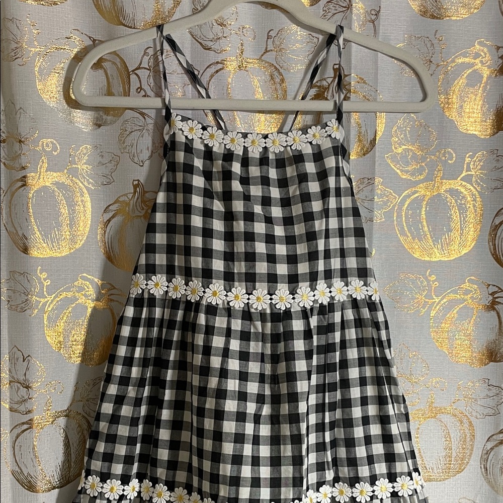 Isaac Mizrahi Black and White Checkered Kids Dress with Floral Trim